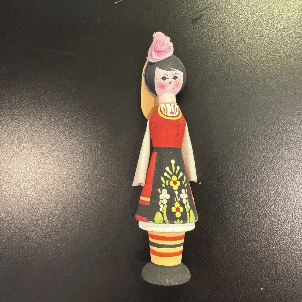Vintage Hand Painted Wooden Folk‎ Art Doll – Traditional Costume – Handmade